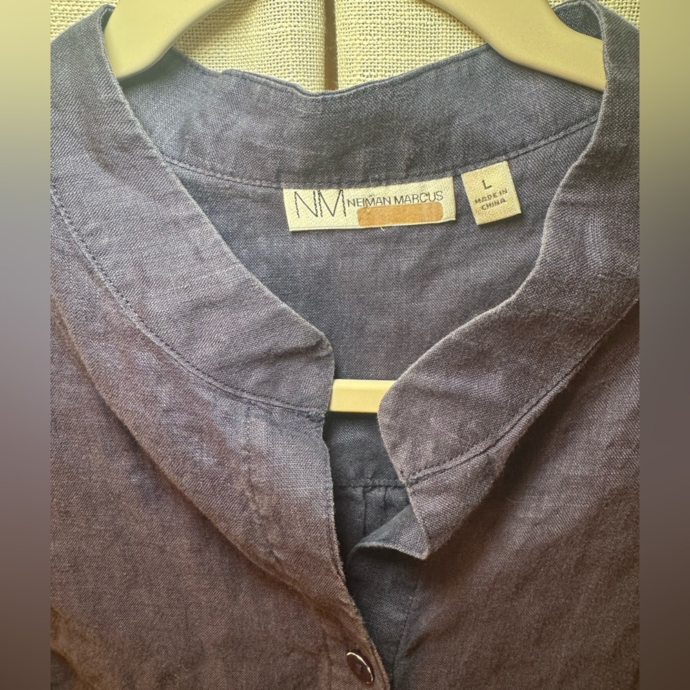 Neiman Marcus 100% linen sleeveless tunic top in navy blue - Picture 6 of 7